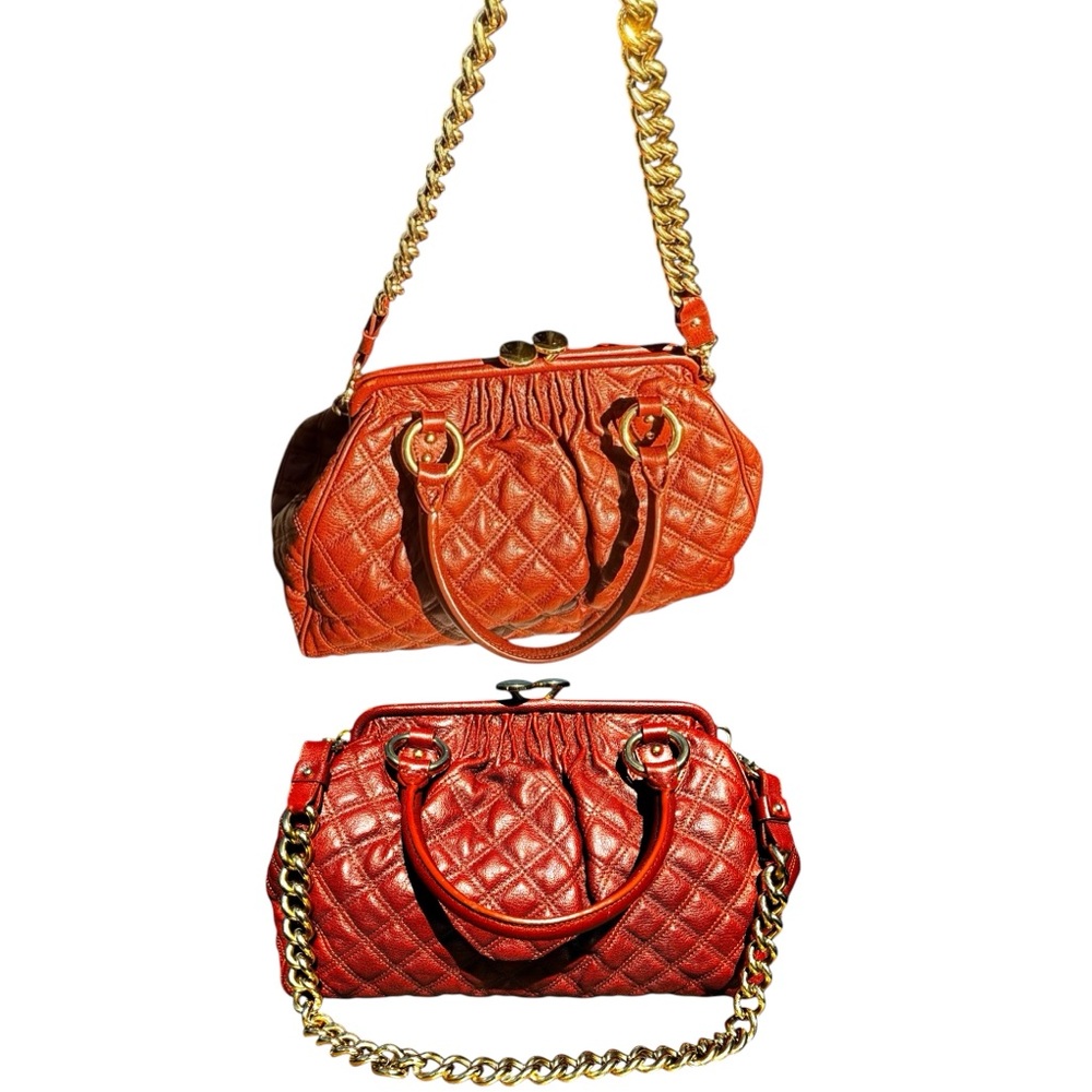 Marc Jacobs Stam Purse Satchel Frame Quilted Leather Gold Chain Kiss Lock(Rare)